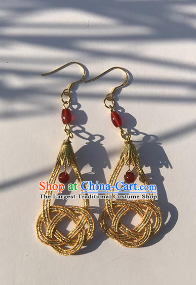 Japanese Ancient Golden Thread Ear Accessories Traditional Kimono Earrings for Women