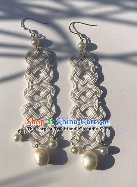 Japanese Ancient White Thread Pearl Ear Accessories Traditional Kimono Earrings for Women