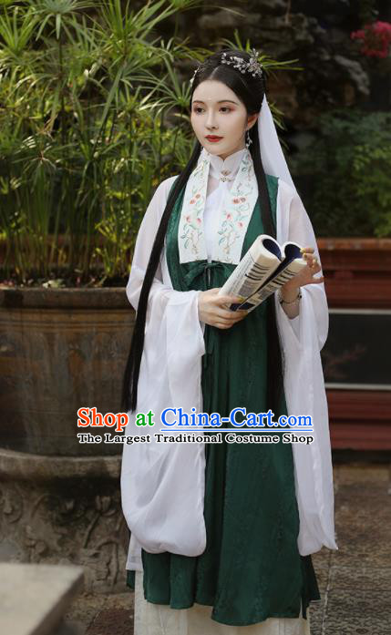 Traditional Chinese Ming Dynasty Countess Historical Costume Ancient Drama Taoist Nun Green Hanfu Dress for Women