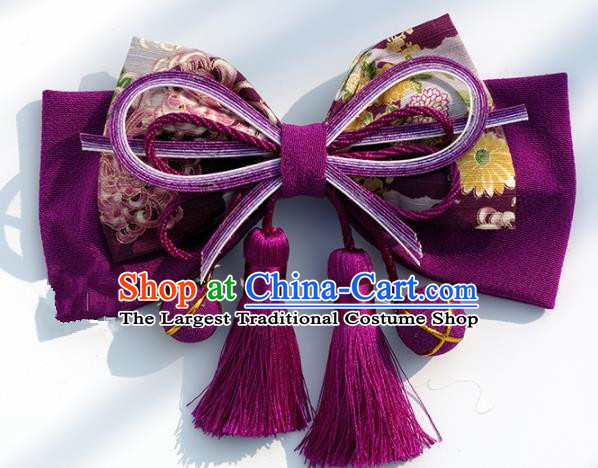 Japanese Geisha Kimono Purple Bowknot Hair Claw Hairpins Traditional Yamato Hair Accessories for Women