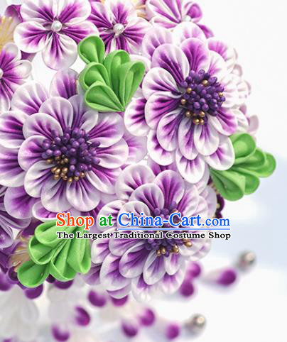 Japanese Geisha Kimono Purple Peony Ball Tassel Hairpins Traditional Yamato Hair Accessories for Women