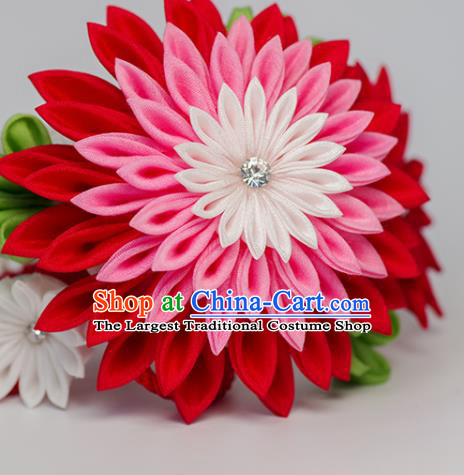 Japanese Geisha Kimono Red Chrysanthemum Hair Comb Hairpins Traditional Yamato Hair Accessories for Women