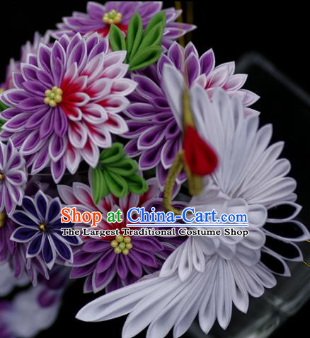 Japanese Geisha Kimono Purple Wisteria Crane Tassel Hairpins Traditional Yamato Hair Accessories for Women
