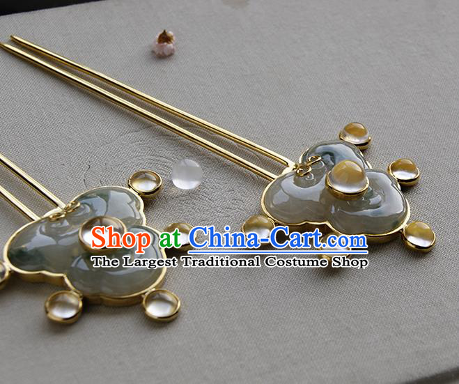 Chinese Ancient Ming Dynasty Queen Jade Hairpins Hair Clip Traditional Hanfu Hair Accessories for Women