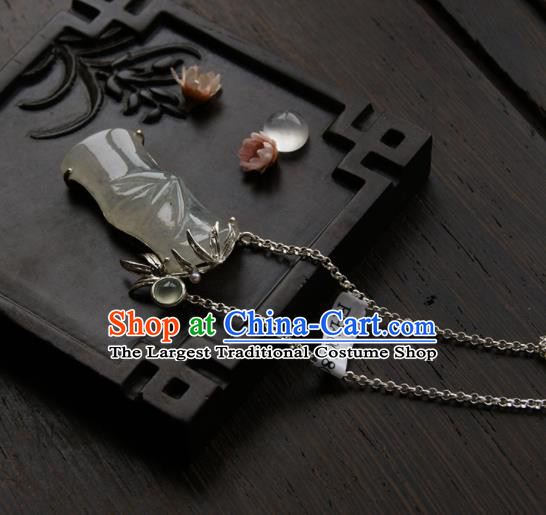 Chinese Ancient Court Jade Bamboo Necklace Pendant Traditional Princess Hanfu Necklet Accessories for Women