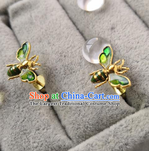 Chinese Ancient Court Enamel Bee Earrings Traditional Princess Hanfu Jewelry Accessories for Women