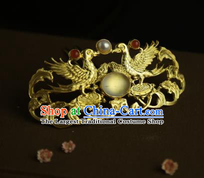 Chinese Ancient Queen Golden Phoenix Hair Crown Hairpins Traditional Hanfu Hair Clip Hair Accessories for Women