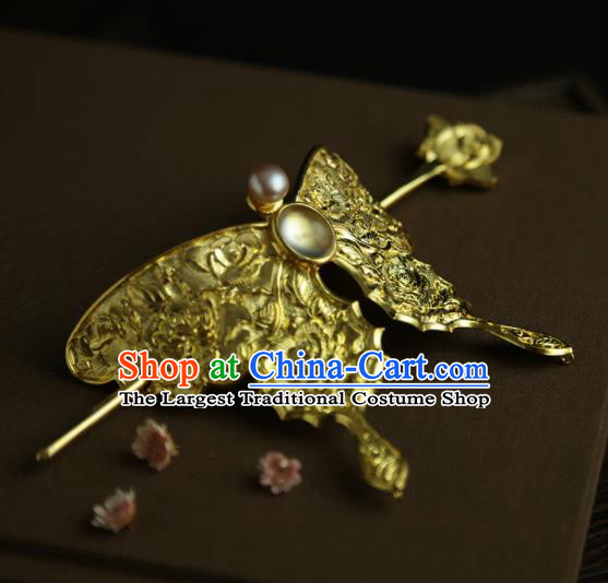 Chinese Ancient Queen Golden Butterfly Hair Crown Hairpins Traditional Hanfu Hair Clip Hair Accessories for Women