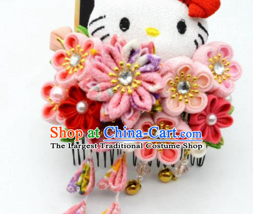Japanese Geisha Oiran Kimono Pink Chrysanthemum Sakura Tassel Hair Comb Hairpins Traditional Yamato Hair Accessories for Women