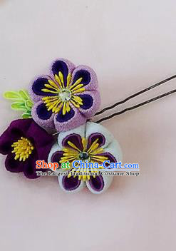 Japanese Geisha Courtesan Kimono Purple Sakura Hairpins Traditional Yamato Hair Accessories for Women