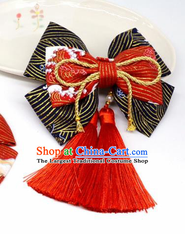 Japanese Geisha Oiran Kimono Red Bowknot Tassel Hair Claw Hairpins Traditional Yamato Hair Accessories for Women