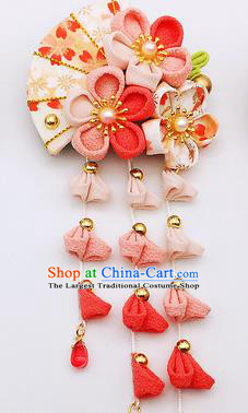 Japanese Geisha Courtesan Kimono Pink Sakura Fan Hair Claw Hairpins Traditional Yamato Hair Accessories for Women