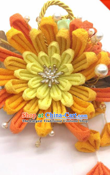 Japanese Geisha Courtesan Kimono Yellow Chrysanthemum Hairpins Traditional Yamato Hair Accessories for Women