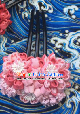 Japanese Geisha Courtesan Kimono Pink Sakura Hairpins Traditional Yamato Hair Accessories for Women
