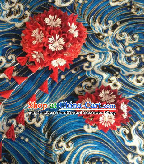 Japanese Geisha Courtesan Kimono Red Sakura Tassel Hair Claw Hairpins Traditional Yamato Hair Accessories for Women