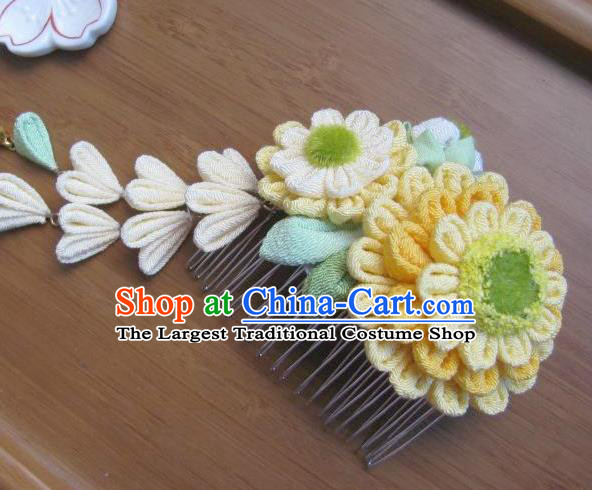 Japanese Geisha Courtesan Sunflower Hair Comb Hairpins Traditional Yamato Kimono Hair Accessories for Women