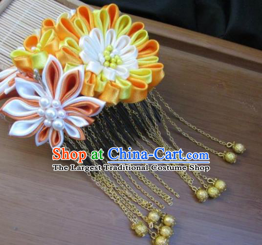 Japanese Geisha Courtesan Yellow Chrysanthemum Hair Comb Traditional Yamato Kimono Hair Accessories for Women