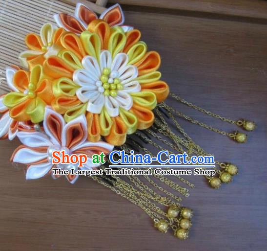 Japanese Geisha Courtesan Yellow Chrysanthemum Hair Comb Traditional Yamato Kimono Hair Accessories for Women