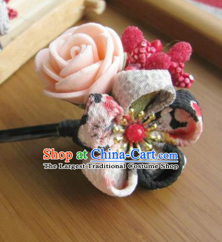Japanese Geisha Courtesan Pink Rose Sakura Hairpin Traditional Yamato Kimono Hair Accessories for Women