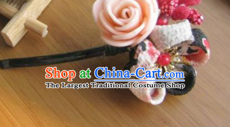 Japanese Geisha Courtesan Pink Rose Sakura Hairpin Traditional Yamato Kimono Hair Accessories for Women