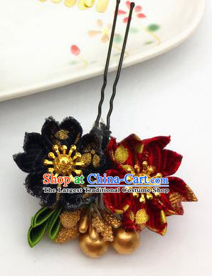 Japanese Geisha Courtesan Kimono Wine Red Sakura Hairpins Traditional Yamato Hair Accessories for Women