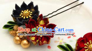 Japanese Geisha Courtesan Kimono Wine Red Sakura Hairpins Traditional Yamato Hair Accessories for Women