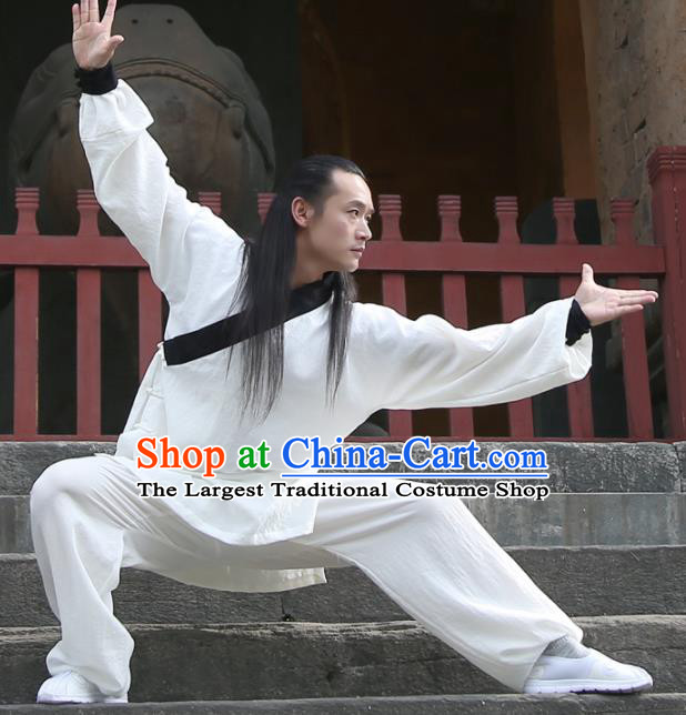 Chinese Traditional Martial Arts Black Slant Opening Costumes Kung Fu Tai Chi Competition Clothing for Men