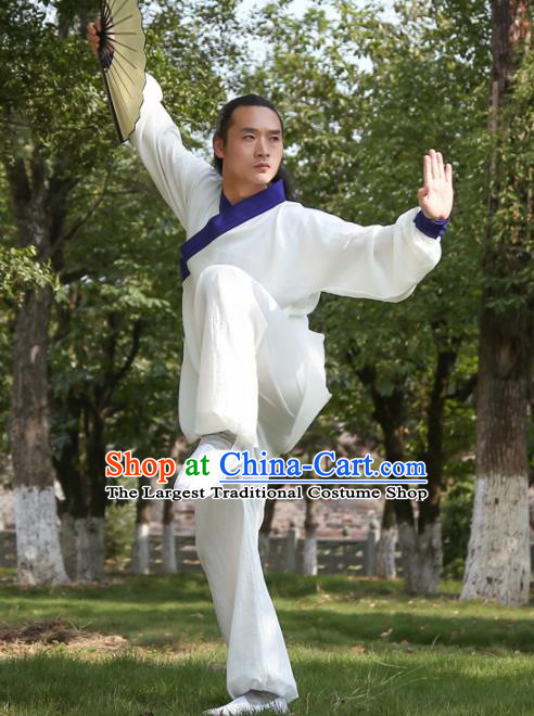 Chinese Traditional Martial Arts Royalblue Slant Opening Costumes Kung Fu Tai Chi Competition Clothing for Men