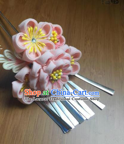 Japanese Geisha Courtesan Kimono Pink Sakura Hairpins Traditional Yamato Hair Accessories for Women