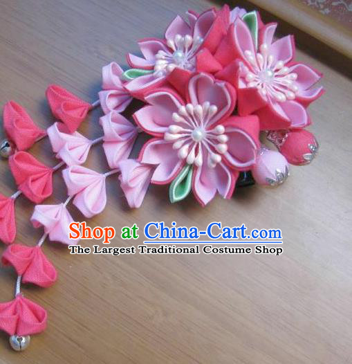 Japanese Geisha Courtesan Rosy Sakura Hairpins Traditional Yamato Kimono Hair Accessories for Women