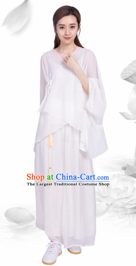 Chinese Traditional Martial Arts White Costumes Tai Chi Competition Clothing for Women