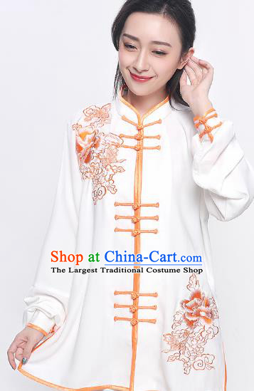 Chinese Traditional Tang Suit Orange Embroidered Clothing Martial Arts Tai Chi Competition Costume for Women