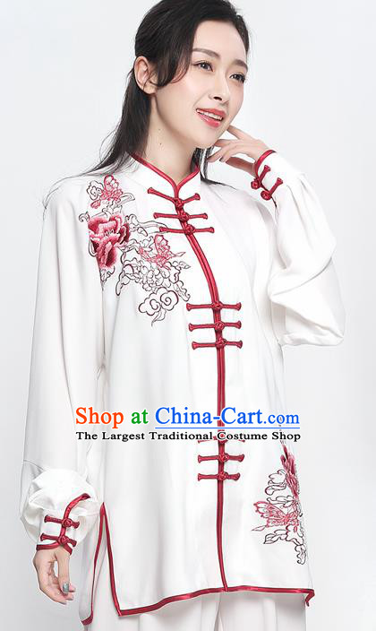 Chinese Traditional Tang Suit Red Embroidered Clothing Martial Arts Tai Chi Competition Costume for Women