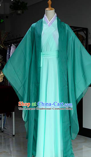 Chinese Ancient Drama Swordswoman Green Costumes Traditional Song Dynasty Madam White Snake Dress for Women