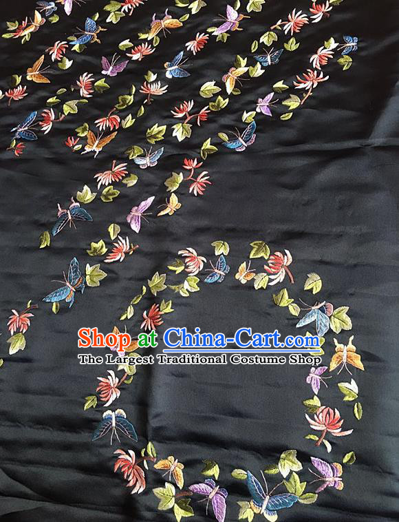 Chinese Handmade Embroidered Butterfly Chrysanthemum Silk Fabric Patch Traditional Embroidery Craft