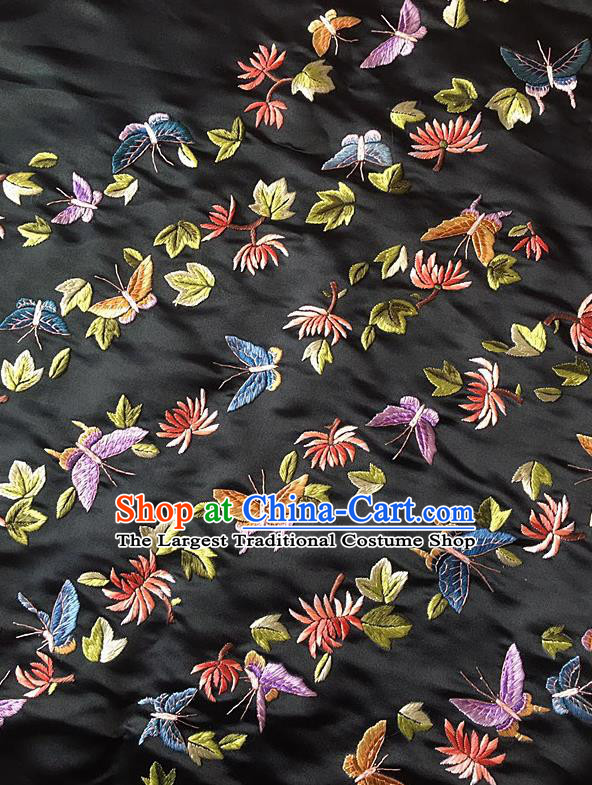 Chinese Handmade Embroidered Butterfly Chrysanthemum Silk Fabric Patch Traditional Embroidery Craft