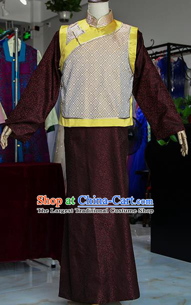Chinese Ancient Drama Royal Highness Brown Costumes Traditional Qing Dynasty Prince Clothing for Men