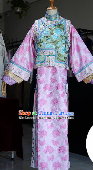 Chinese Ancient Drama Court Lady Costumes Traditional Qing Dynasty Princess Pink Dress for Women