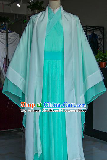 Chinese Ancient Drama Nobility Childe Green Costumes Traditional Jin Dynasty Swordsman Clothing for Men