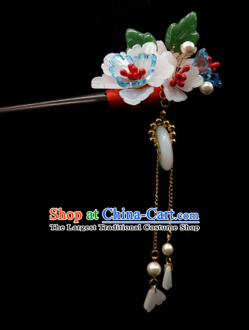Chinese Ancient Hanfu White Plum Tassel Hairpins Traditional Handmade Hair Accessories for Women