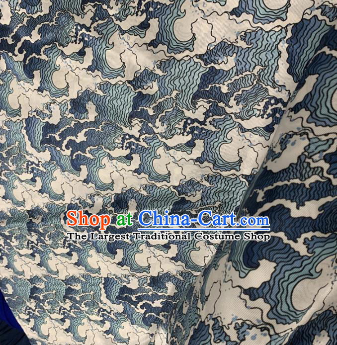 Traditional Chinese Royal Waves Pattern Design Beige Brocade Silk Fabric Asian Satin Material