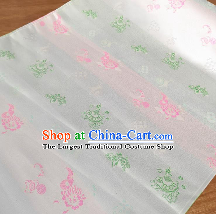 Traditional Chinese Royal Lucky Pattern Design White Brocade Silk Fabric Asian Satin Material