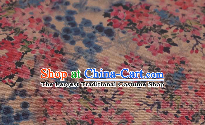 Chinese Traditional Peach Blossom Pattern Design Satin Brocade Fabric Asian Silk Material