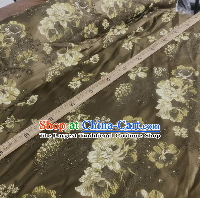 Traditional Chinese Royal Flowers Pattern Design Brown Brocade Silk Fabric Asian Satin Material