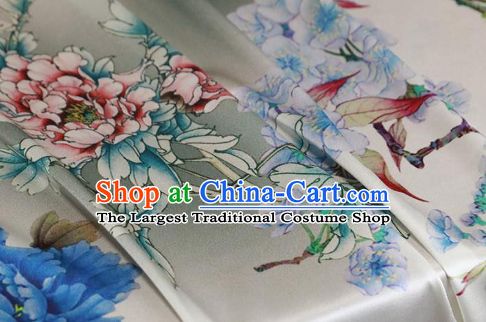 Chinese Traditional Peach Blossom Pattern Design Grey Satin Brocade Fabric Asian Silk Material