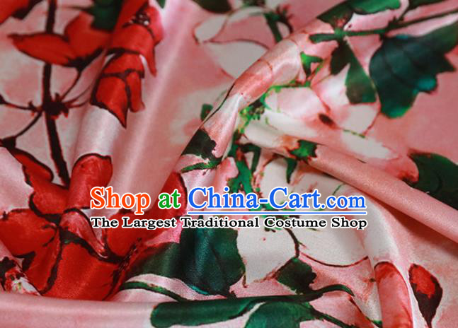 Chinese Traditional Peach Blossom Pattern Design Pink Satin Brocade Fabric Asian Silk Material