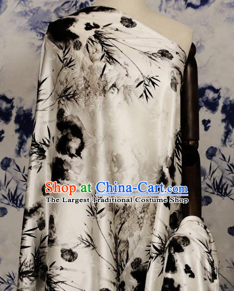 Chinese Traditional Bamboo Leaf Pattern Design Wedding White Satin Brocade Fabric Asian Silk Material