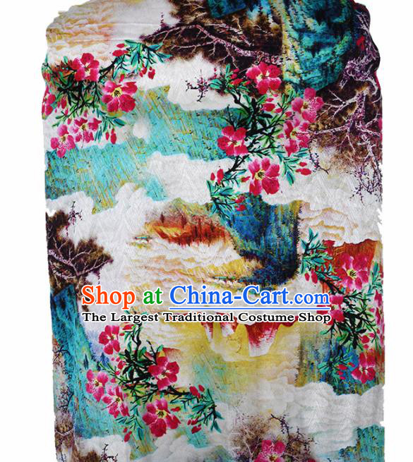 Chinese Traditional Peach Blossom Pattern Design Cheongsam Satin Brocade Fabric Asian Silk Material