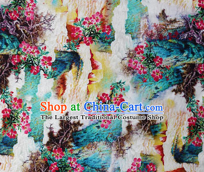 Chinese Traditional Peach Blossom Pattern Design Cheongsam Satin Brocade Fabric Asian Silk Material