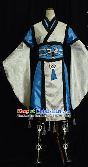 Chinese Ancient Cosplay Kawaler Knight White Clothing Traditional Hanfu Swordsman Costume for Men